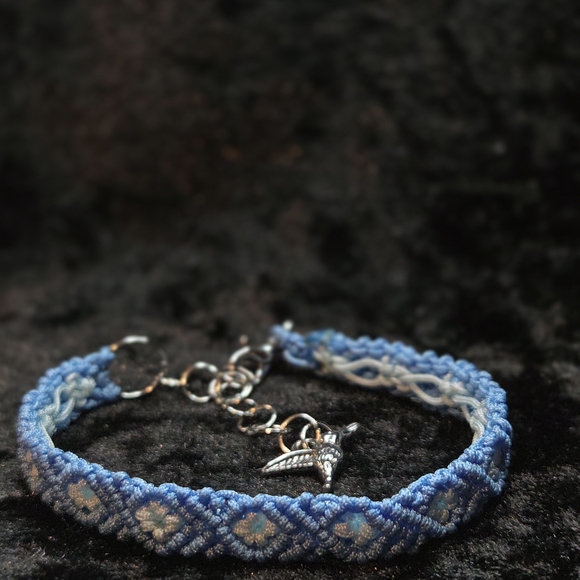 Handmade Jewelry - Blue Woven Bracelet with Silver Charm